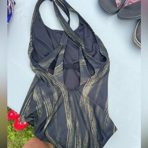 All in Motion Black and Gold Women's One Piece Swimsuit